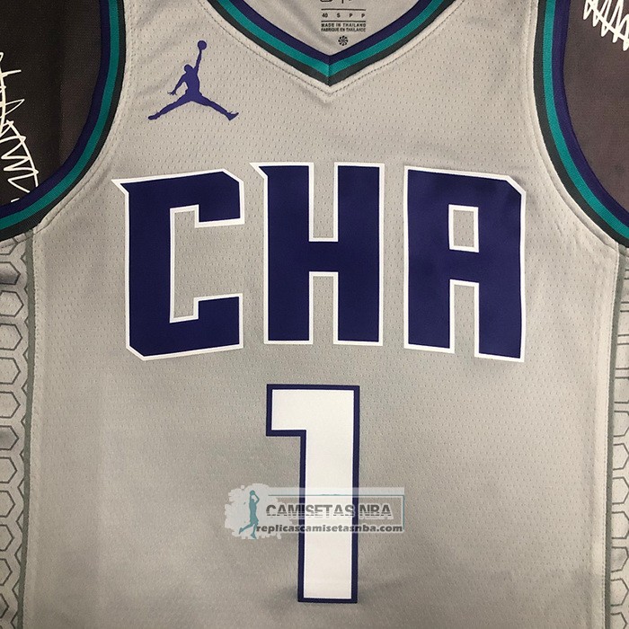 Camiseta Charlotte Hornets LaMelo Ball NO 1 Ciudad Edition Gris